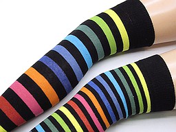 Over the knee socks with rainbow stripes